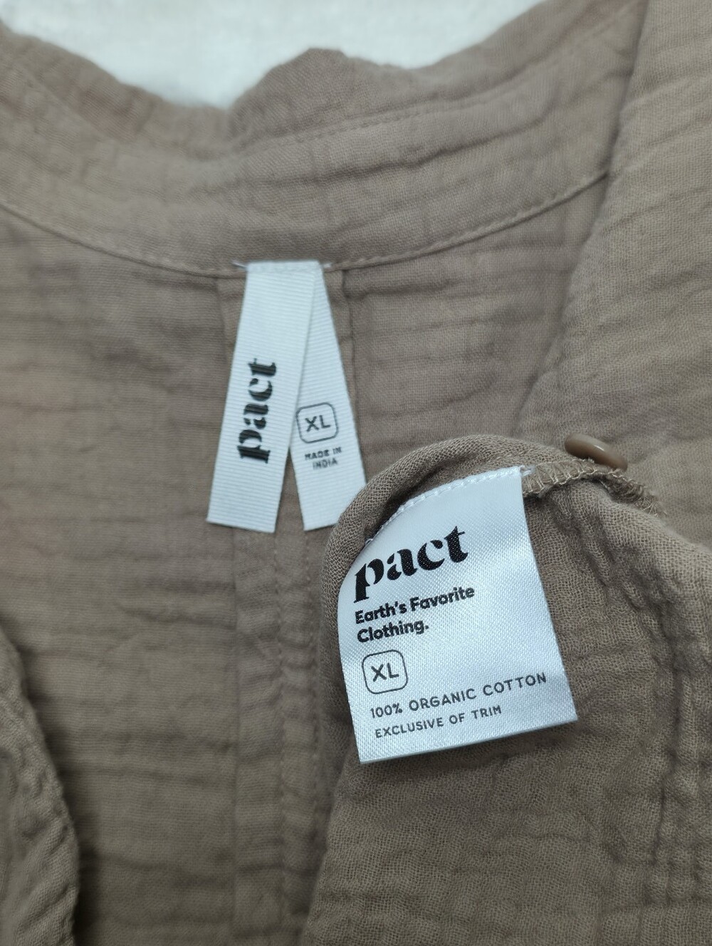Pact Organic Coastal Double Gauze Oversized Shirt, XL, Driftwood Brown, Cotton - Picture 11 of 11